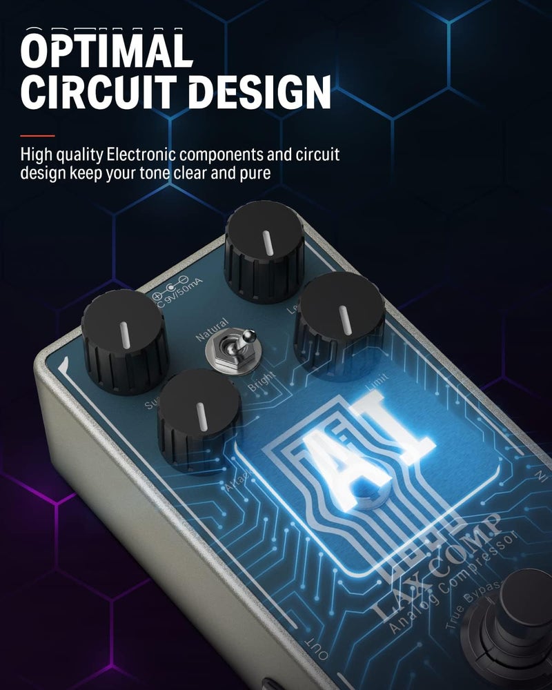 Donner Compressor Guitar Pedal, Lax Comp Compressor Pedal for Electric Guitar and Bass, Classic Peak Limiter Style Compressor with 2 Band EQ Boost Effect Pure Analog True Bypass - Image 5